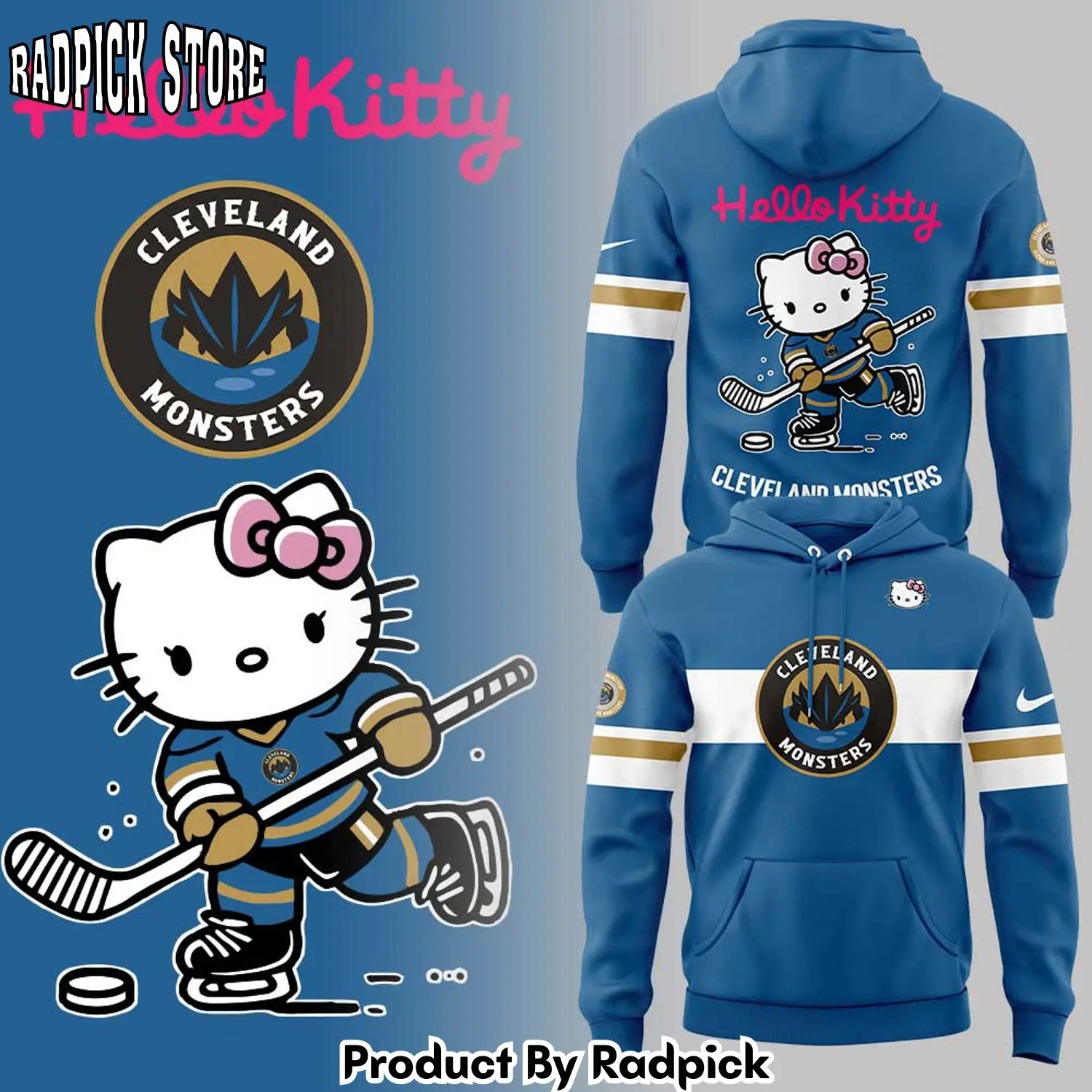 Cleveland monsters x hello kitty hoodie joggers hoodie and long pants set rp291831